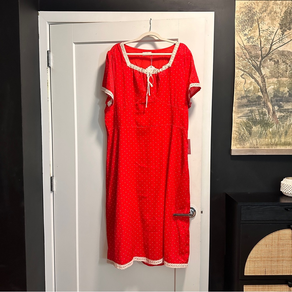 Red Polka Dot Dress with White Trim